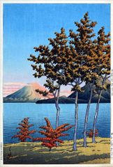 レトロな木版画「沖縄の花と雲と海と」佐田勝＞沖縄国際海洋博覧会、説明書あり レトロな木版画「沖縄の花と雲と海と」佐田勝＞沖縄国際海洋博覧会
