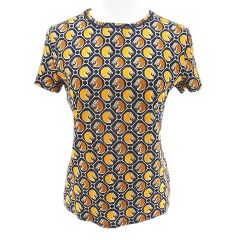 【中古】エルメス HERMES ホースヘッド 馬柄 半袖 Tシャツ カットソー 36 オレンジ系 フランス製 総柄 レディース エルメス HERMES ホースヘッド 馬柄 半袖 Tシャツ カットソー 36