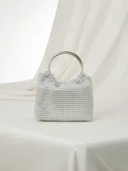 バッグ レディース ドレスバッグ ラインストーン装飾 クラッチバッグ、ダブルリングハンドル、パーティーバッグ スマホ収納、ファッションアクセサリー、パーティー、結婚式、プロム、ディナー/バンケットに最適、ホリデーパ