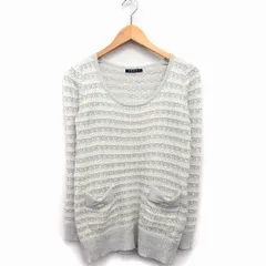 イング INGNI ニット セーター チュニック ボーダー 柄 長袖 丸首 ラメ混 リボン 切替リブ M グレー 灰 クリーム /HT26