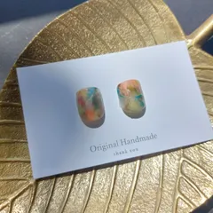 No.16 フットネイルチップ　ジェルネイルチップ　ペディキュア　親指のみ　現品　新品　ハンドメイド　ニュアンス　マーブル　カラフル　ゴールド