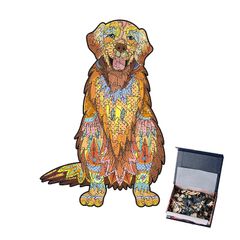 Vokiuler 木製ジグソーパズル パズル 脳トレおもちゃ 動物パズル 子供 大人 ジグソーパズル 木製カットパズル プレゼント (Large, いぬ)