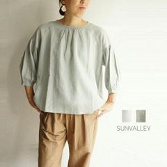 麻 綿 ガーゼ 切替 ギャザー プルオーバー SUNVALLEY サンバレー