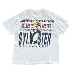 XL 90s ヴィンテージ ルーニー・テューンズ シルベスター キャット キャラクター Tシャツ ビックプリント シングルステッチ コットン ホワイト
