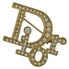 クリスチャンディオール Christian Dior ロゴ ラインストーン ブローチ GP ゴールド レディース 【中古】