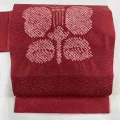 【昭和レトロ】半幅帯 綿 赤系 臙脂色 えんじ色 型染め 花柄 遠州椿 昭和レトロ】半幅帯 綿 赤系 臙脂色 えんじ色 型染め 花柄 遠州