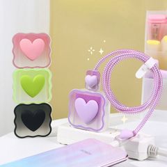 ハート柄 iPhone iPad 18W/20W充電器用 ケーブルカバー カワイイ プロテクター アダプタ 保護 キズ防止 耐衝撃 落下防止 防塵 断線防止 充