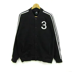 アディダス ブルゾン ジャケット コットン100% スポ―ツウエア アウター 白 黒 メンズ Oサイズ ブラック系×ホワイト系 adidas 【中古】