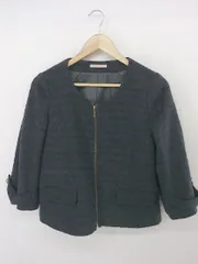 ◇ ELLE PLANETE エル プラネット ボーダー 八分袖 ノーカラー ジャケット サイズ40 ダークグレー ネイビー レディース P  【中古】 【1209010001918】のサムネイル
