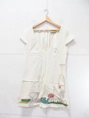 Jocomomola ホコモモラ チュニック ワンピース 半袖 ひざ丈 刺繍 ベージュ系 40サイズ