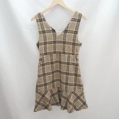 ◇ NICE CLAUPE チェック フリース Vネック ノースリーブ ミドル丈 ワンピース フリーサイズ ブラウン系 レディース E  【1303090016487】
