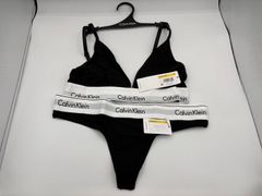 [カルバンクライン] ck レディース ブラジャー Tバック ショーツ セット スポーツ ジム 筋トレ 運動 無地 女性用 下着 QF1061+F3786 BLACK(001) M [並行輸入品]