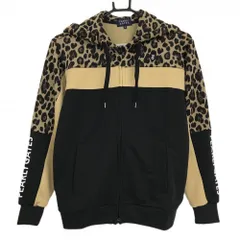 【新品】パーリーゲイツ ジップパーカー ベージュ系×黒 上部レオパード 袖ロゴプリント レディース 0(S) ゴルフウェア PEARLY GATES