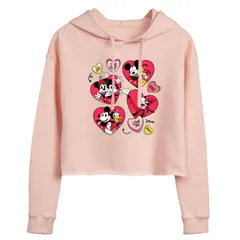 【送料無料】 ディズニー レディース Tシャツ トップス Disney's Mickey & Minnie Mouse Juniors' Heart Cropped Hoodie Pink