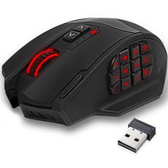 MMO ワイヤレスゲーミングマウス 2.4GHz無線・有線両対応 RGB 16000DPI 18個プログラム可能ボタン SAMURAI 高精度プロ仕様 Type-C充電式 RED ブラック