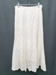 ◇ GU ジーユー レース 花柄 ロング フレア スカート サイズM ベージュ系 レディース P  【1408200005273】