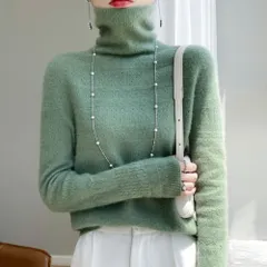 ☆ グリーン ☆ Mサイズ ☆ ハイネックニットセーター トップス ニット レディース セーター ハイネック タートルネック リブニット ニットトップス ニットセーター プルオーバー トップス 長袖 秋冬 秋 冬 きれいめ 無地 シンプル かわいい おしゃれ