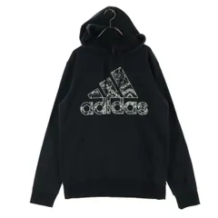 adidas アディダス ワンポイントロゴ 長袖 パーカー M ブラック メンズ 古着