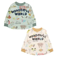 世界のパン柄＆都市柄 ロング Tシャツ 長袖 男の子 女の子 おしゃれ トップス 80 90 100 BIT'Z ビッツ