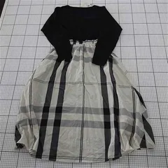 ◇ 未使用 ⊂ grove グローブ チェック柄 長袖 ロング丈 フレア ワンピース サイズS ブラック系 レディース E  【1509180012081】