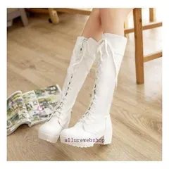 ロングブーツ レディース ロング 黒 白 秋冬 美脚 レースアップブーツ 編み上げシューズ 長靴 厚底 カジュアル 履きやすい D7TN768