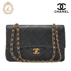 CHANEL シャネル   チェーンショルダーバッグ  マトラッセ  ダブルフラップ 25cm ラムスキン  黒 （ゴールド金具） レディース バッグ レディース【中古】【送料無料】