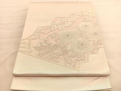 袋帯 菊 梅 幾何学模様 正絹 シルバー系 - メルカリ