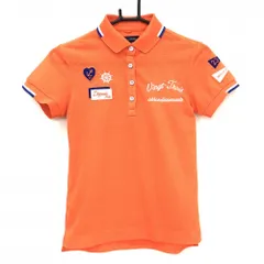 【美品】23区ゴルフ 半袖ポロシャツ オレンジ×白×ネイビー ロゴ刺しゅう レディース 0(S) ゴルフウェア 23区
