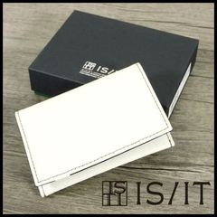 新品 定価5,500円 IS/IT イズイット 名刺入れ カードケース 白 牛革 水シボ エンボス加工 箱付き メンズ