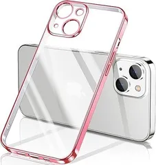 iPhone13 ケース クリア 透明 アイフォン13 カバー 耐衝撃 TPU 素材 メッキ枠 薄型 軽量 メッキ加工 ソフト 人気 (ローズゴールド)