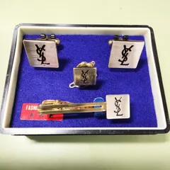 【希少】YVES SAINT LAURENT イヴ・サンローラン カフス・タイピン・タイタック 3点セット ゴールド/ブラック　FASHION JEWELRY 《NO 00930》