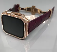 GimelZayinセット Pc　パープル ローズg アップルウォッチ　高級レザー 本革ベルト クロコダイル  キラキラ　カバー　ケース   4～9 メンズ レディース 40mm 41mm 44mm 45mm　Apple Watch バンド