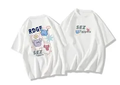Tシャツ 半袖 バックプリント 前後プリント キャラクター 白 韓国ファッション ストリート ユニセックス オーバーサイズ 体型カバー 夏 涼しい カジュアル かわいいトップス 半袖 プリント キャラ モンスター レディース [1051]