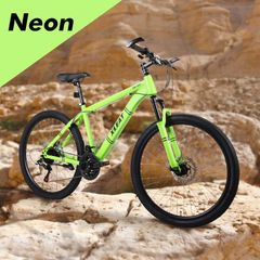 XLEAT  マウンテンバイク 26インチ シマノ製 21段変速 ライト スタンド付 MTB 自転車 通勤 通学 ネオン