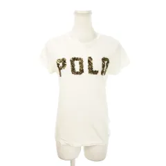 ポロ ラルフローレン POLO RALPH LAUREN Tシャツ カットソー ラウンドネック 半袖 ストレッチ ロゴ スパンコール ビーズ 小さいサイズ XS 白 ホワイト /MN17