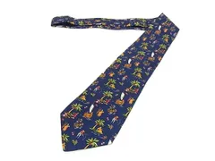 ■極美品■ Salvatore Ferragamo フェラガモ シルク100% ネクタイ 紳士 ビジネス メンズ ネイビー系 DI7990