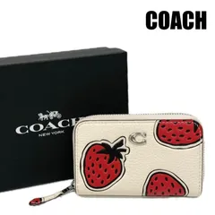 コーチ　COACH　スモール ジップ アラウンド カード ケース・ストロベリー プリント　CT907　コインケース　いちご