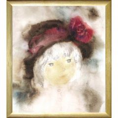 ★ いわさきちひろ『バラかざりの帽子の少女・色紙(ナチュラル)』複製画・人物画　児童画　薔薇・複製画