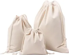 RONGUI 巾着袋 ３点セット 帆布 無地 キャンバス 収納 きんちゃく 大・中・小 3枚１セット(キナリ,  大・中・小)