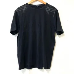 (^w^)b BURBERRY LONDON バーバリーロンドン コットン100% クルーネック 半袖 Tシャツ シンプル 肩チェック柄 上品 トップス TEE ブラック 黒 メンズ 男性 サイズ L