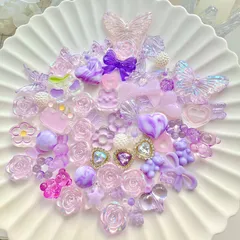 PU-6 デコパーツ まとめ売り 70g 紫 パープル ホイップデコ レジン 推し活 ビーズ カボション