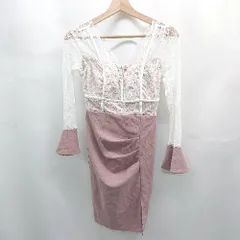 ◇ ⊂ ジュエルズ 柄入り 長袖 ミニ丈 カップ付きキャバドレス サイズS ピンク系 レディース E  【1507160022945】