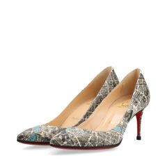 Christian Louboutin クリスチャンルブタン DECOLLETE 554 70 CALF PLAN DE PARIS レザー パンプス レディース 34 ブラック × アイボリー グラフィック プリント イタリア製