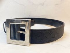 MER719 BVLGARI（ブルガリ） ロゴマニア  ベルト サイズ105/42 ブラック 黒 メンズ キャンバス レザー レディース