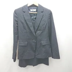 ◇ ⊇ NATURAL BEAUTY BASIC ストライプ柄 膝丈 スカートスーツ サイズM ネイビー系 レディース E  【1503060041369】