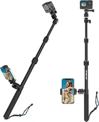 Smatree 合金製Gopro Hero 10/9/8/7/6/5/4/3/MAX 延長ロッド カメラ伸縮でき延長ロッド自撮り棒 スマホ 42cm-105cm調整可能 360回転 携帯用ブラケット付き 防水セルカ棒のサムネイル