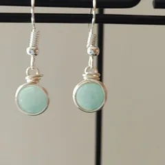 NO231 天然石アマゾナイト翡翠ワイヤー巻きピアス