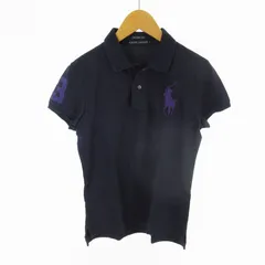 ラルフローレン RALPH LAUREN ポロシャツ 半袖 ビッグポニー ロゴ 刺繍 紺 ネイビー パープル L インパクト21