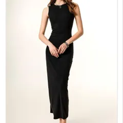 タイト　ノースリーブ　リブニット　ロングワンピース　マキシ　クラッシュ　黒　グレ