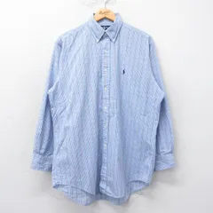XL/古着 ラルフローレン 長袖 ブランド シャツ メンズ 90s YARMOUTH ワンポイントロゴ ロング丈 コットン ボタンダウン 薄紺他 ネイビー チ